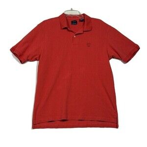 Izod Polo Mens Large Shirt Red Silk Wash Cotton Short Sleeve Shirt 2 Button Logo